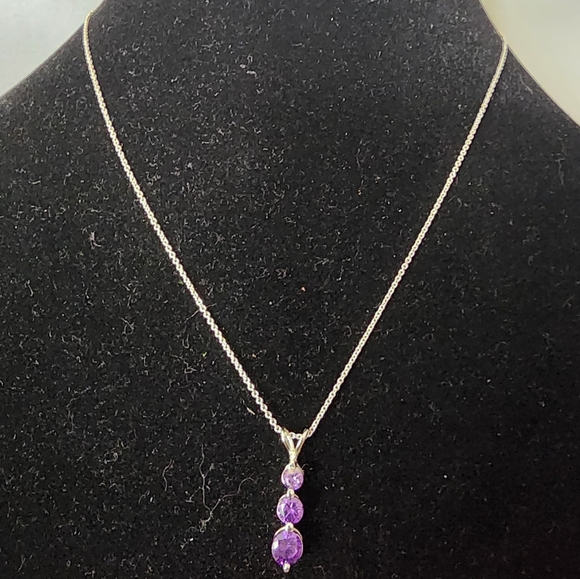 Silver necklace Oval Amethyst Triple Drop Pendant Necklace in Sterling Silver, c - Picture 10 of 13